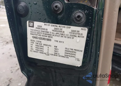 2003 Chevrolet Tahoe Ls from USA, damaged, VIN 1GNEC13Z63R318855